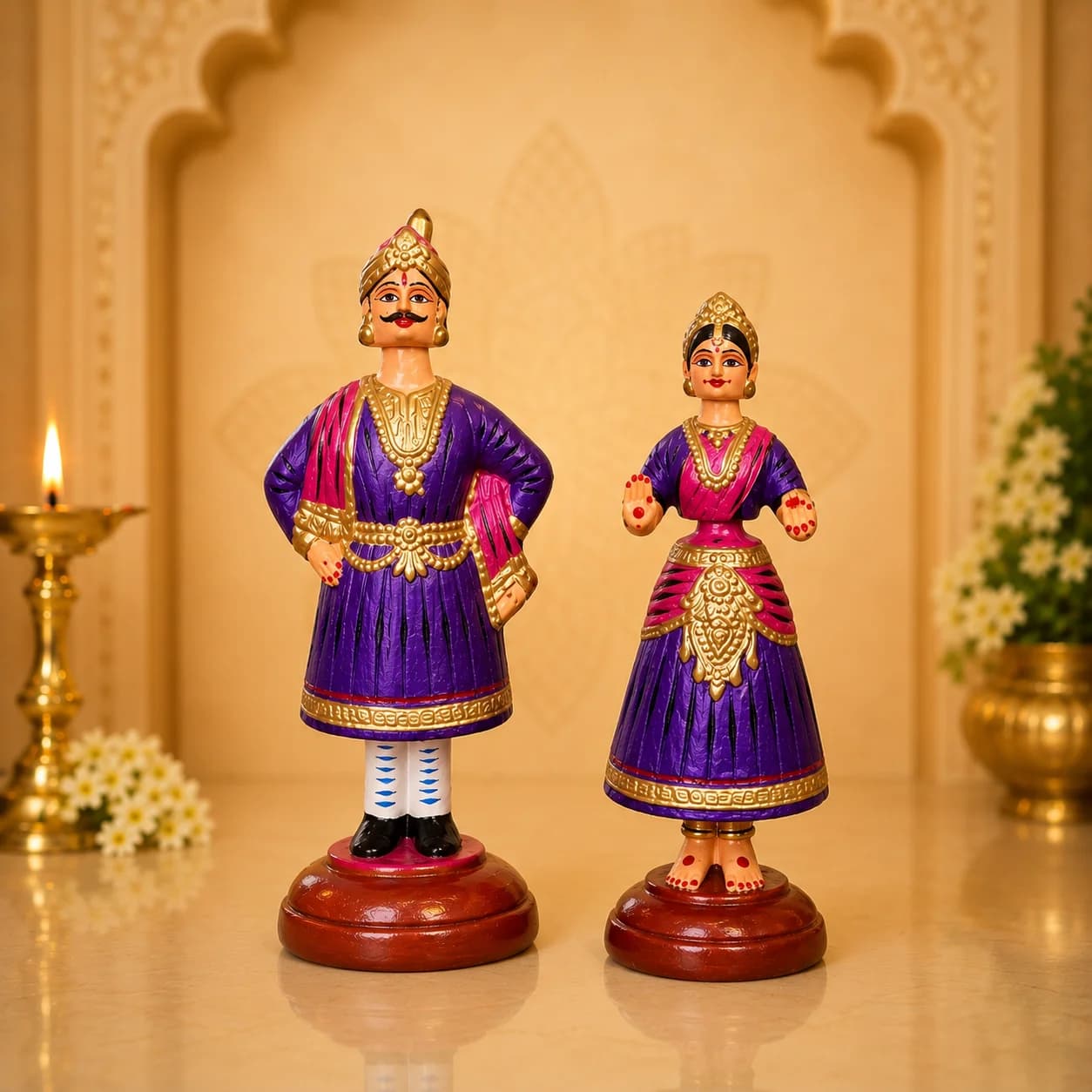 Tanjore Dancing Doll Pair - 12 Inch (Purple)