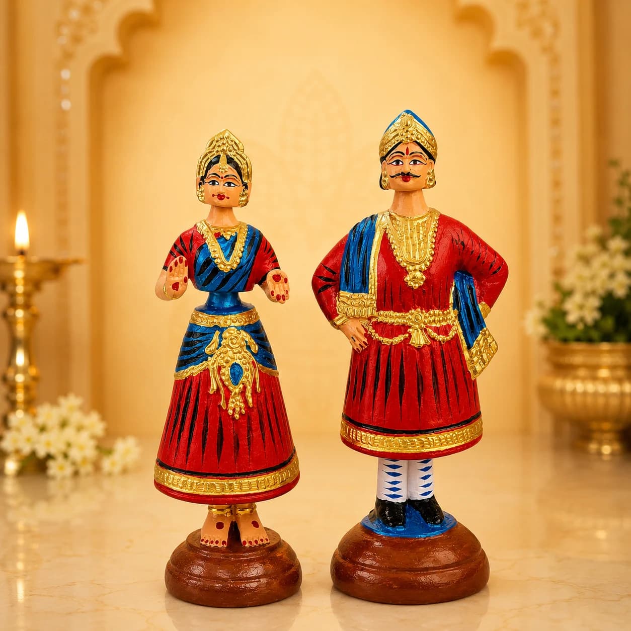 Tanjore Dancing Doll Pair - 12 Inch (Red)