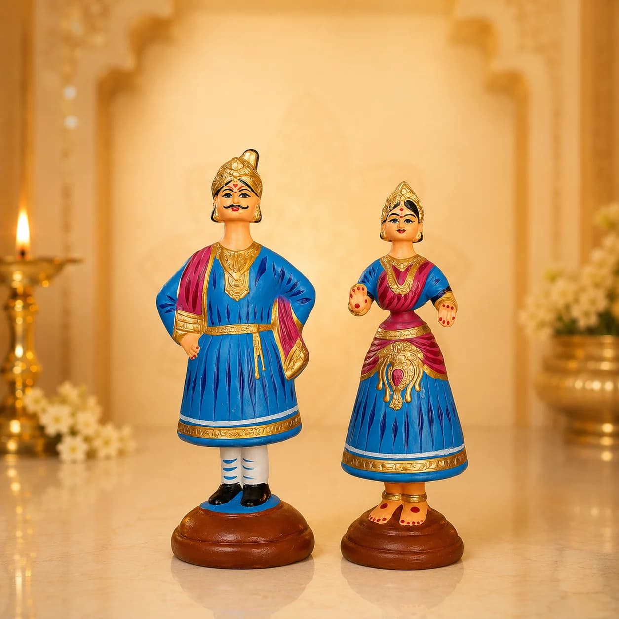 Tanjore Dancing Doll Pair - 12 Inch (Blue)