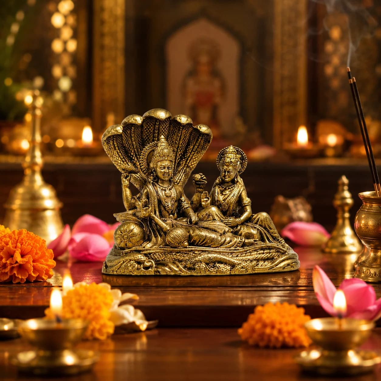 Vishnu Lakshmi Brass Idol