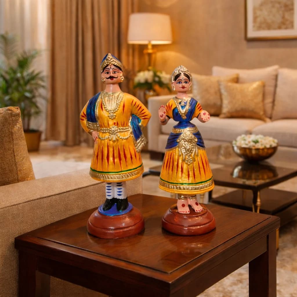 Tanjore Dancing Doll Pair - 12 Inch (Yellow)